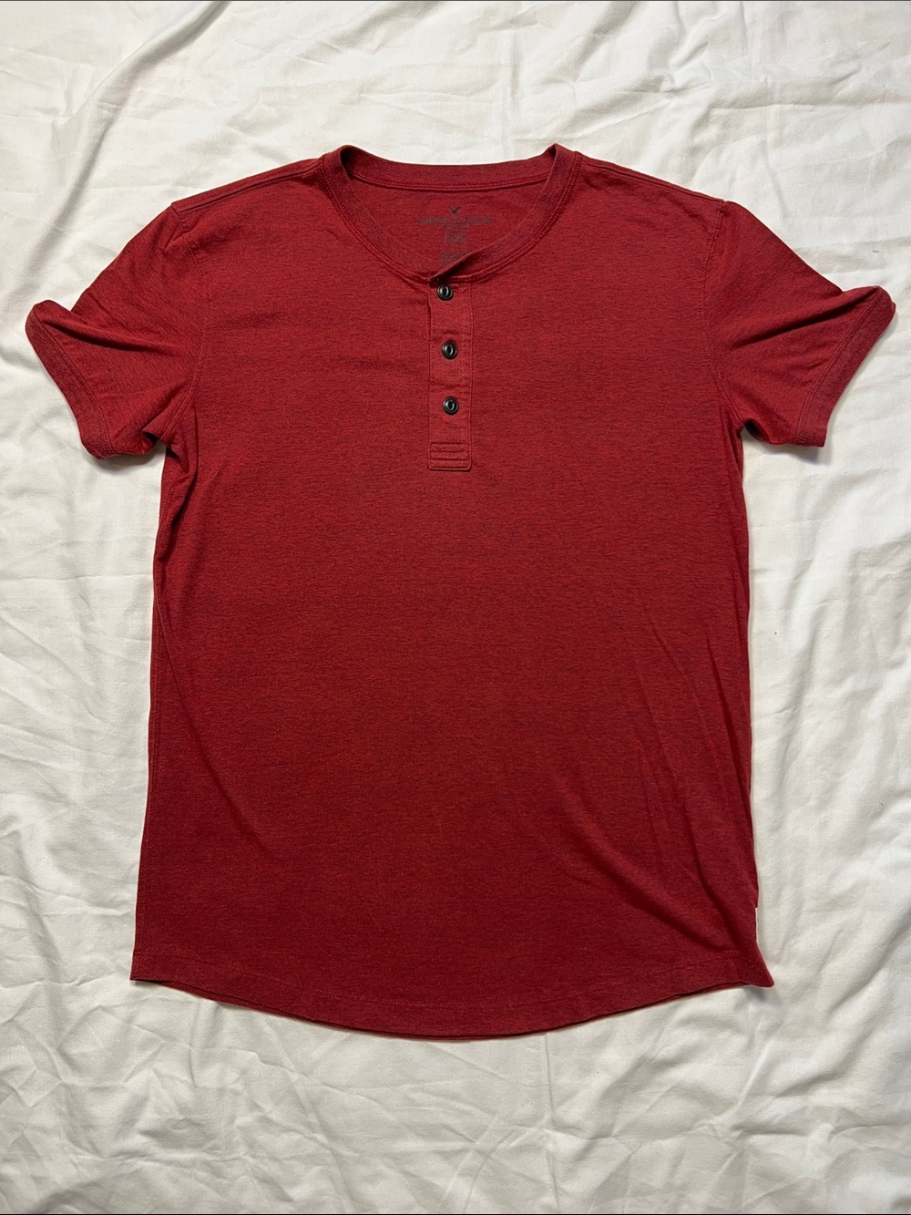 American Eagle Outfitters Deep Red Short-Sleeve Henley Tee